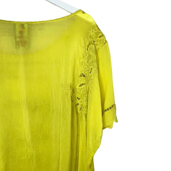 Johnny Was Yellow Rayon Crupa Oversized Boho Scallop Eyelet Top Blouse Large - Picture 8 of 10